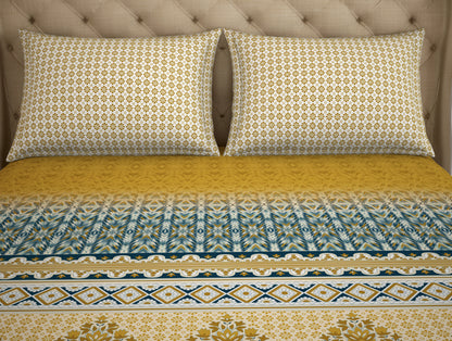 Ornate Mustard - Dark Yellow 100% Cotton Double Bedsheet - Atrium Plus Ecom By Spaces