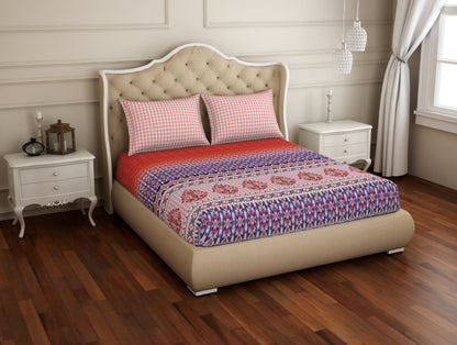 Ornate Red 100% Cotton Double Bedsheet - Atrium Plus Ecom By Spaces