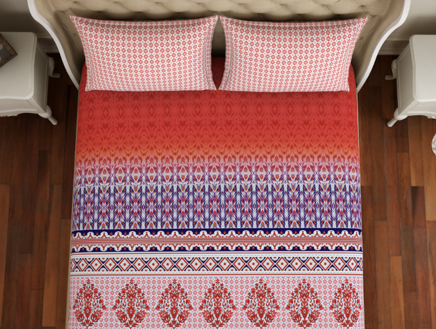 Ornate Red 100% Cotton Double Bedsheet - Atrium Plus Ecom By Spaces
