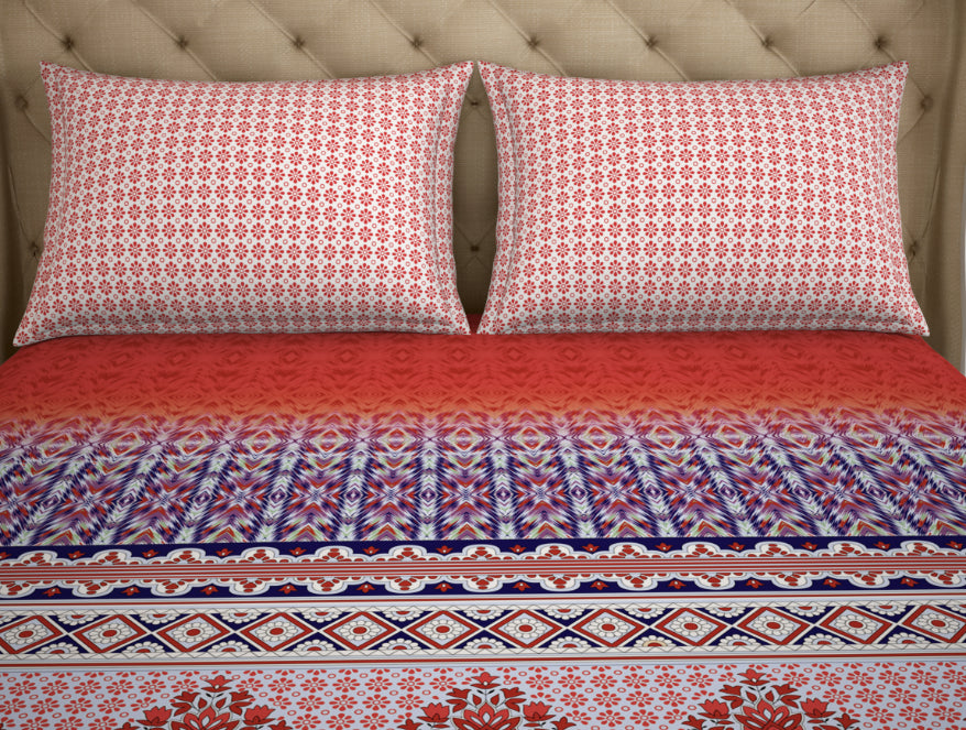 Ornate Red 100% Cotton Double Bedsheet - Atrium Plus Ecom By Spaces