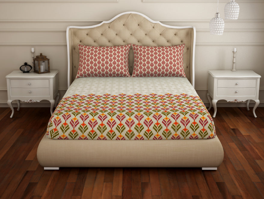 Floral Maroon 100% Cotton Double Bedsheet - Atrium Plus By Spaces