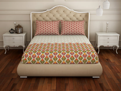 Floral Maroon 100% Cotton Double Bedsheet - Atrium Plus By Spaces