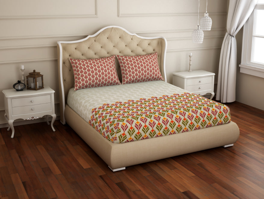 Floral Maroon 100% Cotton Double Bedsheet - Atrium Plus By Spaces