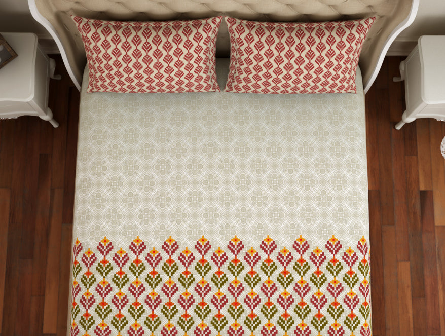 Floral Maroon 100% Cotton Double Bedsheet - Atrium Plus By Spaces