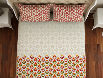 Floral Maroon 100% Cotton Double Bedsheet - Atrium Plus By Spaces