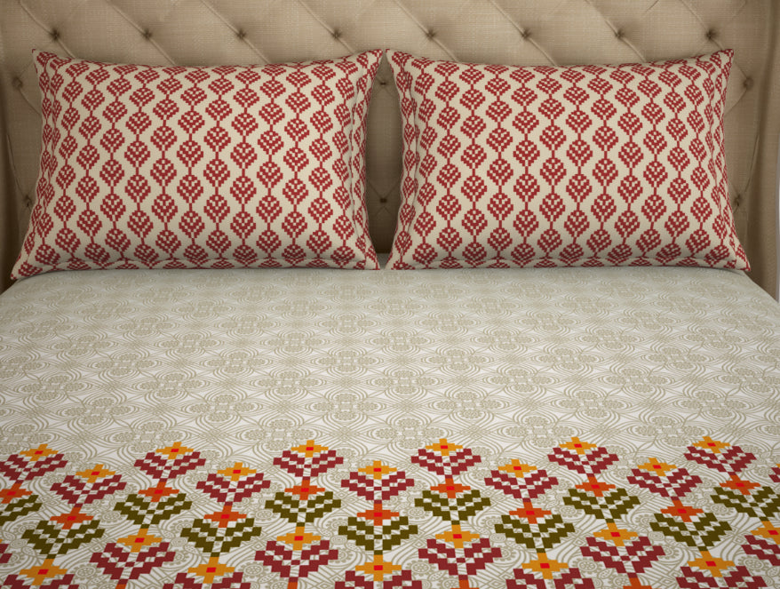 Floral Maroon 100% Cotton Double Bedsheet - Atrium Plus By Spaces
