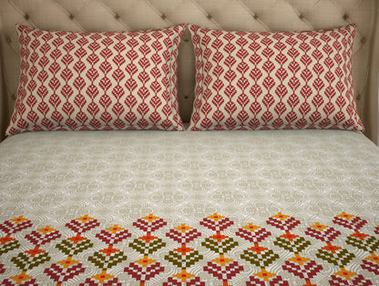 Floral Maroon 100% Cotton Double Bedsheet - Atrium Plus By Spaces