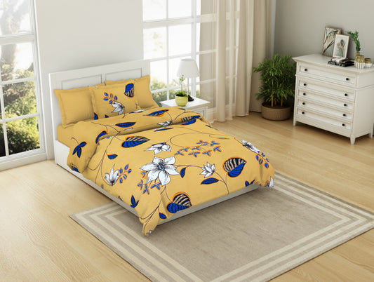 Yellow-Blue Microfiber Single Bedsheet - Shimmer By Welspun